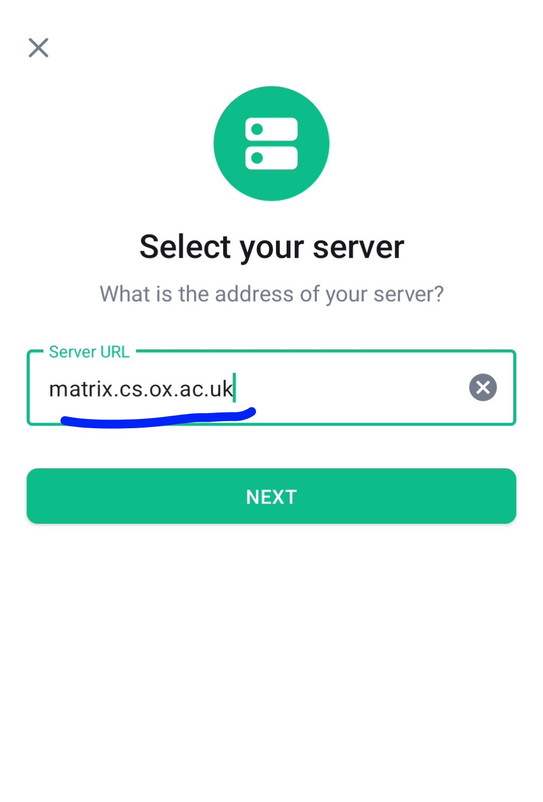 Screenshot of server changed to matrix.cs.ox.ac.uk