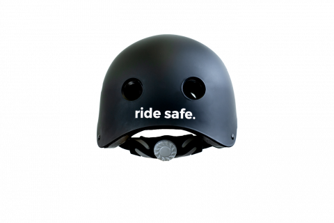 Back of Voi helmet, says ride safe.