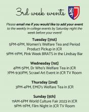 List of events for 3rd week.